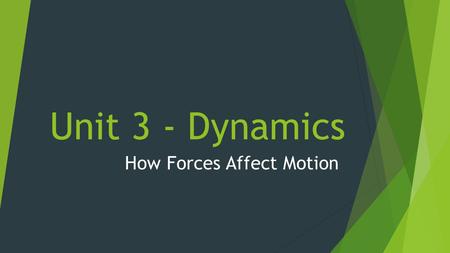 Unit 3 - Dynamics How Forces Affect Motion. Unit 3 Part 1 – Newton’s Laws of Motion Physics Book Chapter 4 Conceptual Physics Book Chapters 4-6.