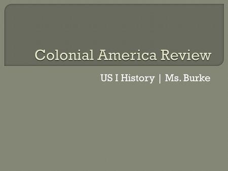 US I History | Ms. Burke. 1. Virginia (1607) 2. Massachusetts Bay Colony (1620 / 1628) 3. New York (1623) 4. Maryland (1634) 5. Connecticut (1636) 6.