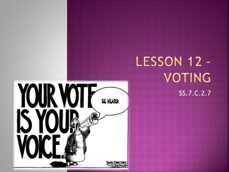 SS.7.C.2.7. Overview  In this lesson, students will understand the process by which we elect our public officials. Students will understand the importance.
