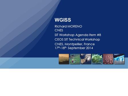 WGISS Richard MORENO CNES SIT Workshop Agenda Item #8 CEOS SIT Technical Workshop CNES, Montpellier, France 17 th -18 th September 2014.