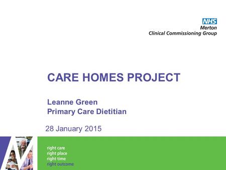 CARE HOMES PROJECT Leanne Green Primary Care Dietitian 28 January 2015.