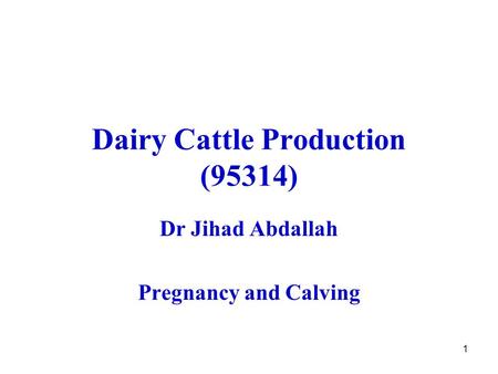 1 Dairy Cattle Production (95314) Dr Jihad Abdallah Pregnancy and Calving.