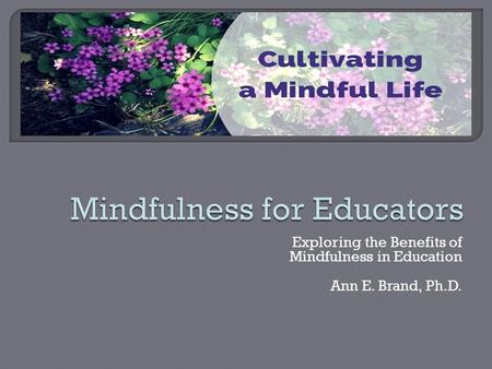 Exploring the Benefits of Mindfulness in Education Ann E. Brand, Ph.D.