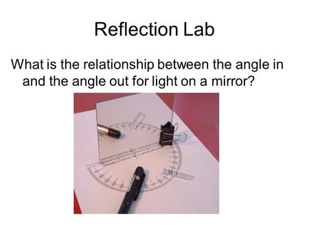 Reflection Lab What is the relationship between the angle in and the angle out for light on a mirror?