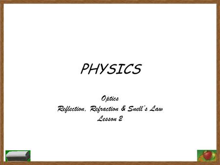 Optics Reflection, Refraction & Snell’s Law Lesson 2
