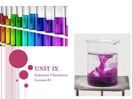 UNIT IX Solution Chemistry Lesson #1. I NTRODUCTION Solution Chemistry is the study of chemical reactions that occur in solutions… Reactions in solutions.