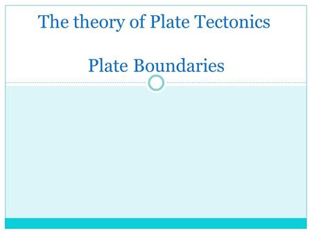 The theory of Plate Tectonics Plate Boundaries. Theory of Plate Tectonics ●A theory stating that the lithosphere is divided into plates which float on.