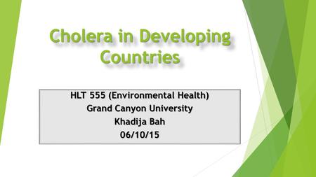 Cholera in Developing Countries HLT 555 (Environmental Health) Grand Canyon University Khadija Bah 06/10/15.