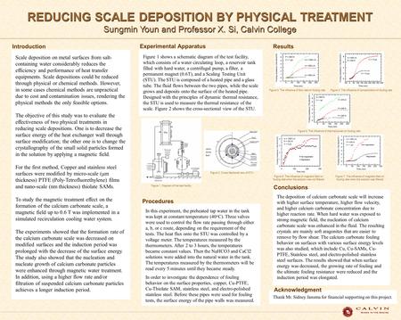 REDUCING SCALE DEPOSITION BY PHYSICAL TREATMENT Sungmin Youn and Professor X. Si, Calvin College REDUCING SCALE DEPOSITION BY PHYSICAL TREATMENT Sungmin.