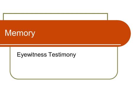 Memory Eyewitness Testimony. Learning objectives Understand what is meant by eyewitness testimony (EWT) Be aware of some of the factors that affect the.