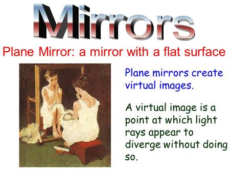 Plane Mirror: a mirror with a flat surface