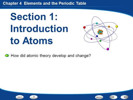 Chapter 4 Elements and the Periodic Table Section 1: Introduction to Atoms How did atomic theory develop and change?