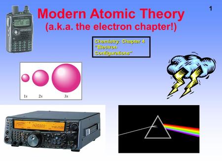 1 Modern Atomic Theory (a.k.a. the electron chapter!) Chemistry: Chapter 4 “Electron Configurations”