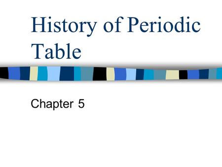 History of Periodic Table Chapter 5. History 1860s – 60 elements discovered –Cannizzaro - agreed on method to measure atomic mass –Search for relationships.