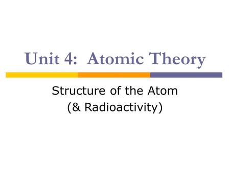 Unit 4: Atomic Theory Structure of the Atom (& Radioactivity)