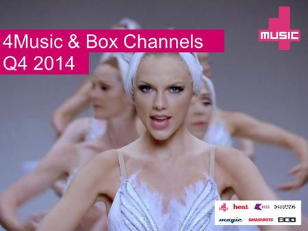 4Music & Box Channels Q4 2014. Q4 highlights 4Music & the Box channels reached +8% more 16-24s in Q4 vs. Q3 1D’s new video achieved an average audience.