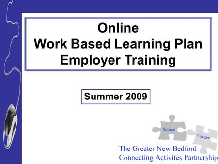 Summer 2009 Online Work Based Learning Plan Employer Training.