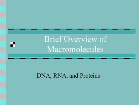 Brief Overview of Macromolecules DNA, RNA, and Proteins.