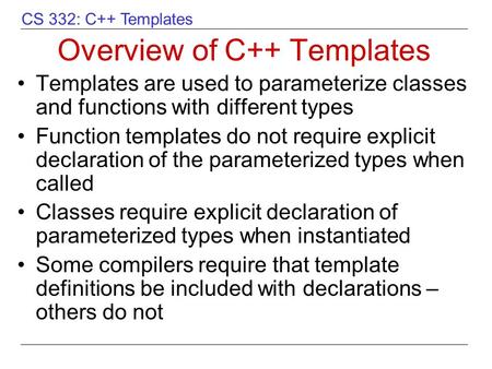 Overview of C++ Templates