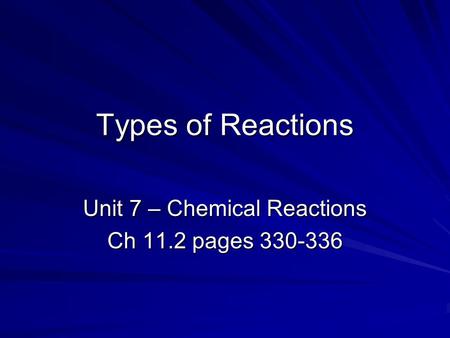 Unit 7 – Chemical Reactions Ch 11.2 pages