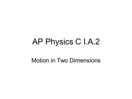 AP Physics C I.A.2 Motion in Two Dimensions. An object launched horizontally from a height.