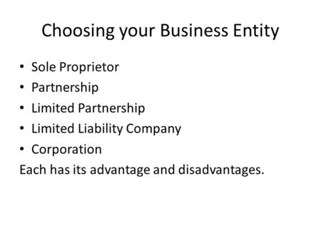 Choosing your Business Entity
