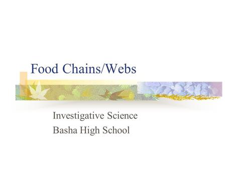 Food Chains/Webs Investigative Science Basha High School.