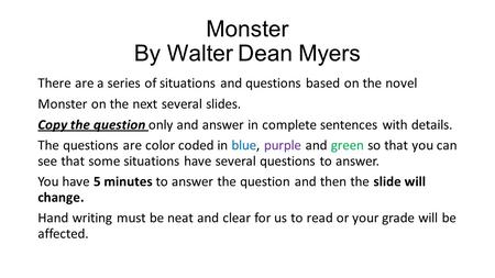 Monster By Walter Dean Myers