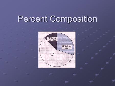 Percent Composition. What is it? The percent composition by mass of a compound represents the percent that each element in a compound contributes to the.