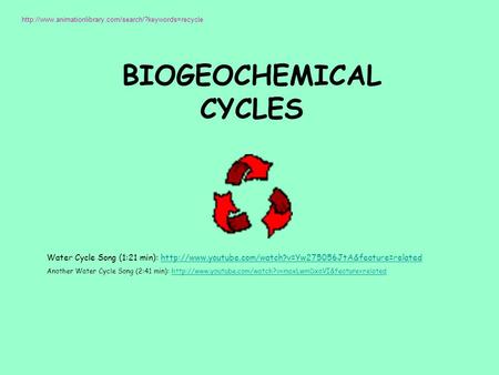 BIOGEOCHEMICAL CYCLES  Water Cycle Song (1:21 min):