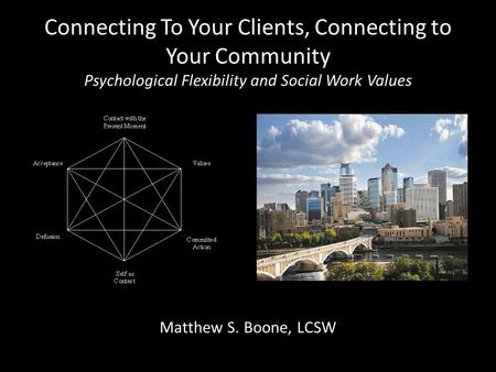 Connecting To Your Clients, Connecting to Your Community Psychological Flexibility and Social Work Values Matthew S. Boone, LCSW.