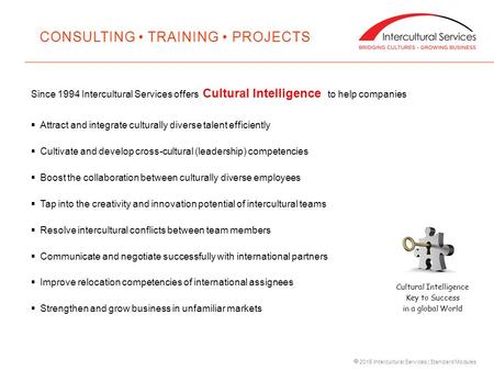  2015 Intercultural Services | Standard Modules Since 1994 Intercultural Services offers Cultural Intelligence to help companies  Attract and integrate.