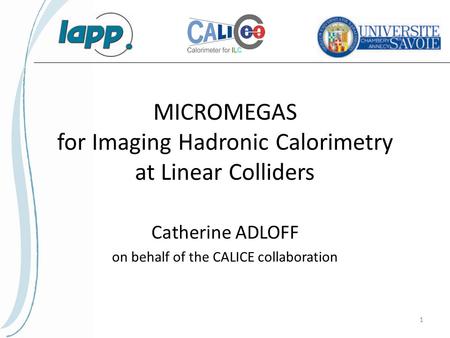 1 MICROMEGAS for Imaging Hadronic Calorimetry at Linear Colliders Catherine ADLOFF on behalf of the CALICE collaboration.