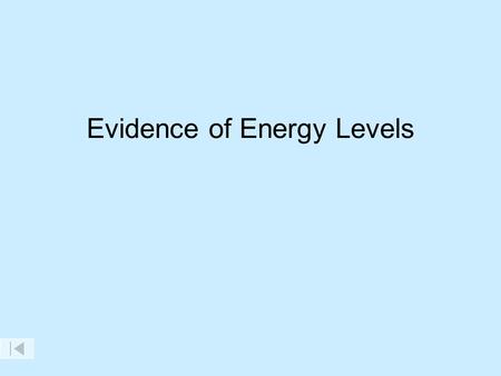 Evidence of Energy Levels. e-e- e-e- Ground state Excited state Electrons can only be at specific energy levels, NOT between levels.