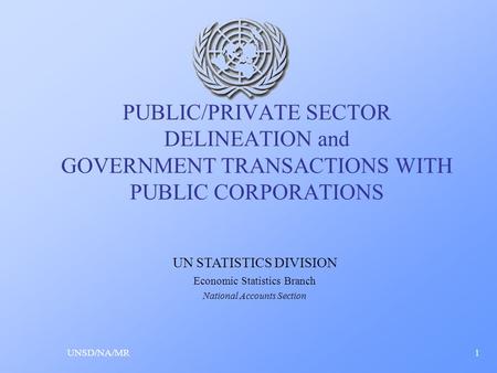 PUBLIC/PRIVATE SECTOR DELINEATION and GOVERNMENT TRANSACTIONS WITH PUBLIC CORPORATIONS UNSD/NA/MR1 UN STATISTICS DIVISION Economic Statistics Branch National.