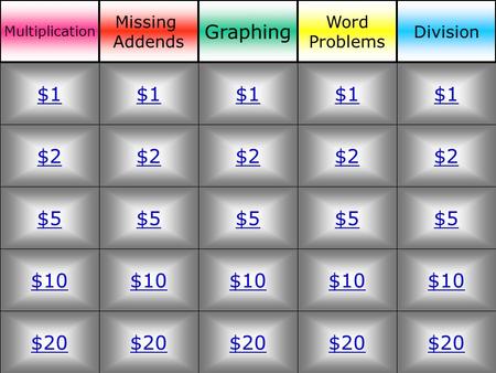 Made by CME $2 $5 $10 $20 $1 $2 $5 $10 $20 $1 $2 $5 $10 $20 $1 $2 $5 $10 $20 $1 $2 $5 $10 $20 $1 Multiplication Missing Addends Graphing Word Problems.
