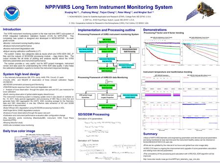 Implementation and Processing outline Processing Framework of VIIRS instrument monitoring System Processing Framework of VIIRS EV data Monitoring SD/SDSM.