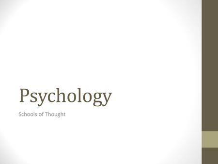 Psychology Schools of Thought. Psychological Schools of Thought Like the other social sciences, psychology has been divided into a number of schools of.