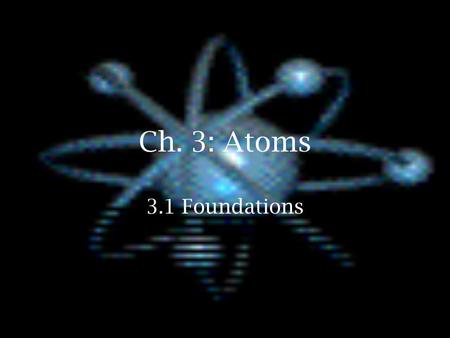 Ch. 3: Atoms 3.1 Foundations. History  Democritus named the most basic particle named the most basic particle atom- means “indivisible atom- means “indivisible.