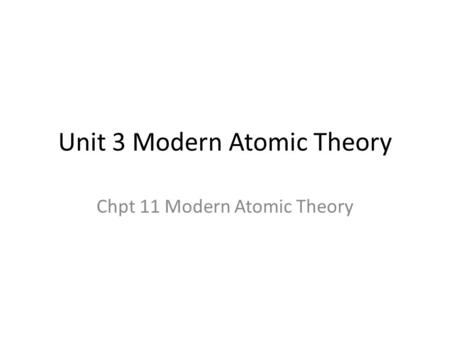 Unit 3 Modern Atomic Theory Chpt 11 Modern Atomic Theory.