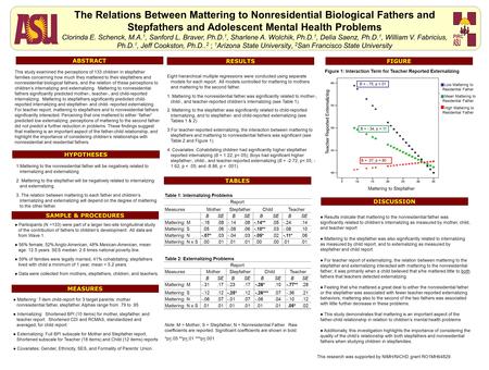 The Relations Between Mattering to Nonresidential Biological Fathers and Stepfathers and Adolescent Mental Health Problems Clorinda E. Schenck, M.A. 1,