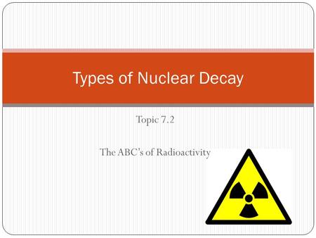 Topic 7.2 The ABC’s of Radioactivity
