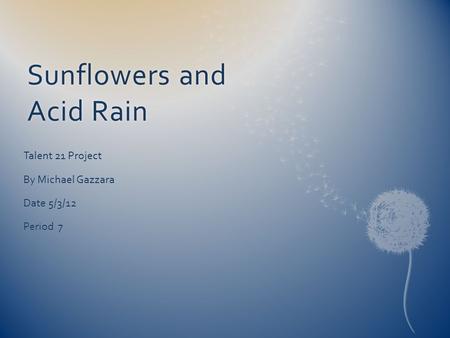 Sunflowers and Acid Rain Talent 21 Project By Michael Gazzara Date 5/3/12 Period 7.