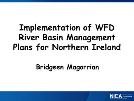 Implementation of WFD River Basin Management Plans for Northern Ireland Bridgeen Magorrian.