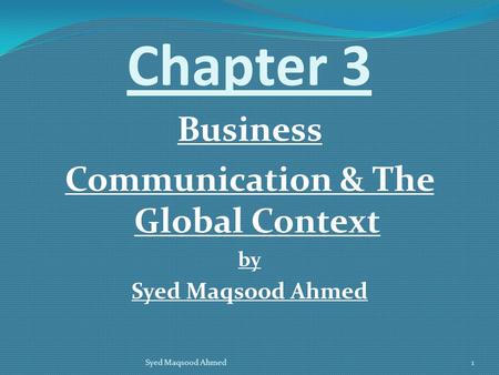 Communication & The Global Context