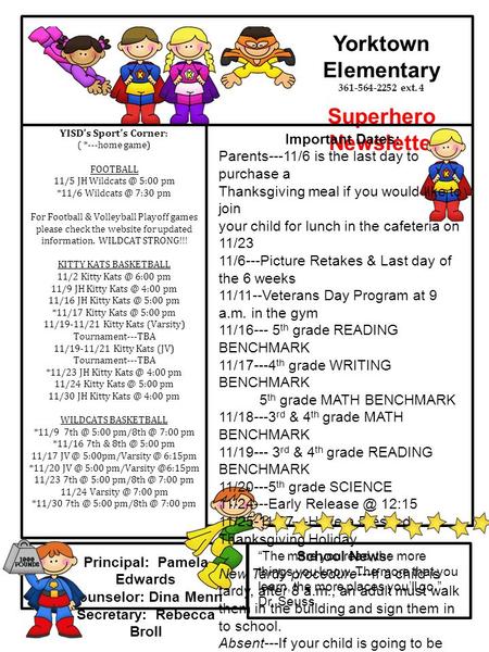 Yorktown Elementary Superhero Newsletter
