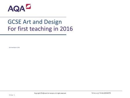 GCSE Art and Design For first teaching in 2016