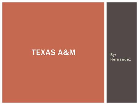 By: Hernandez TEXAS A&M.  Opened in 1876 as Texas' first public institution of higher learning, Texas A&M University is a research-intensive flagship.
