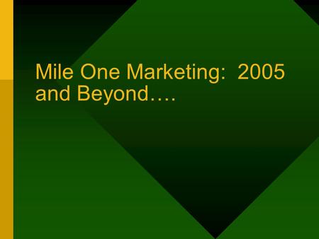 Mile One Marketing: 2005 and Beyond….. Dealer marketing budgets on the rise 200320022001 Total New Vehicle Sales 16.7 million units16.8 million units17.2.
