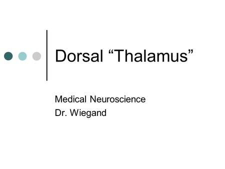 Medical Neuroscience Dr. Wiegand